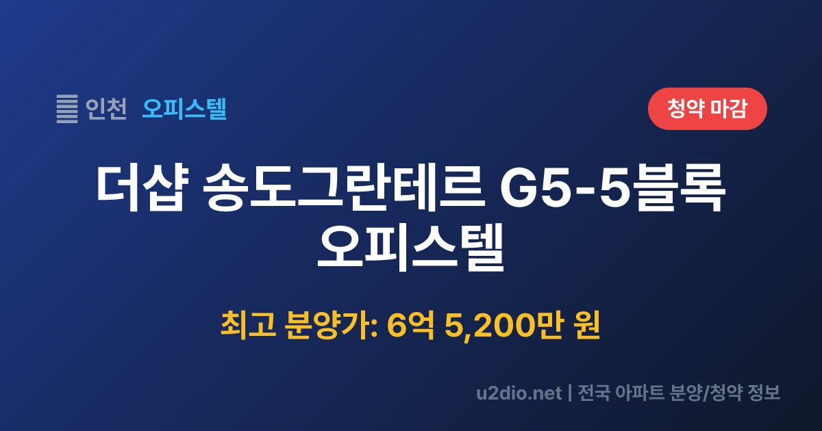 더샵 송도그란테르 G5-5블록 오피스텔 분양 정보 요약